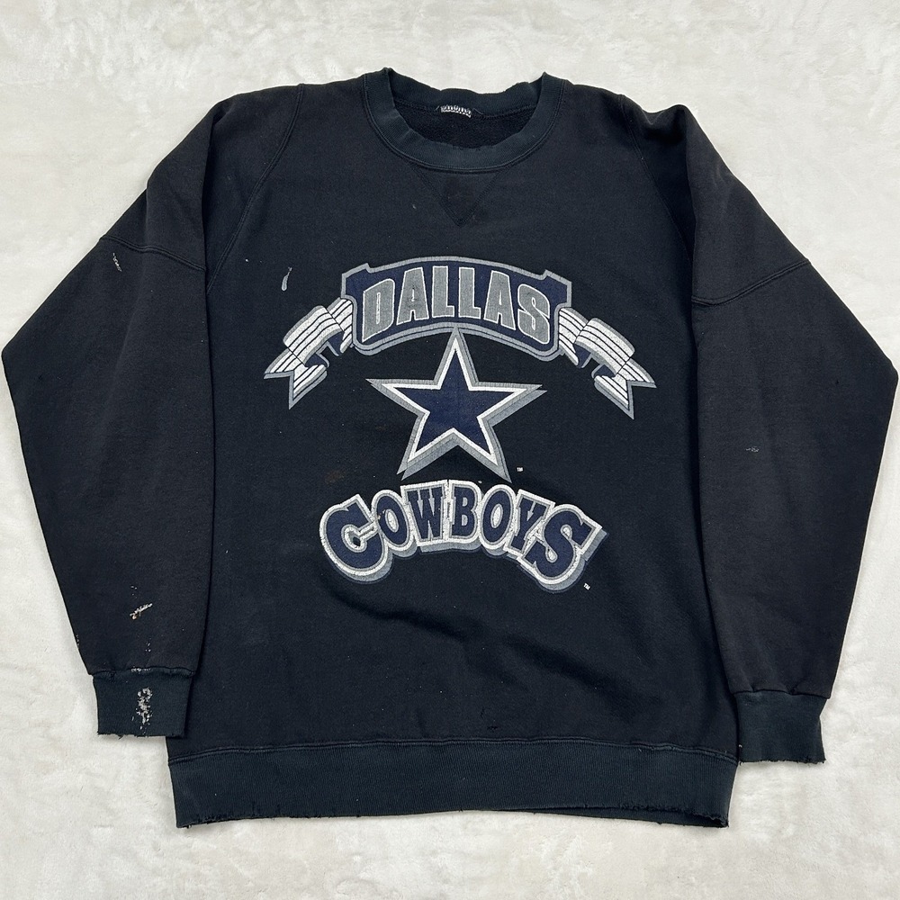 Vintage Dallas Cowboys Sweatshirt Mens M Black Distressed Raglan Crewneck
